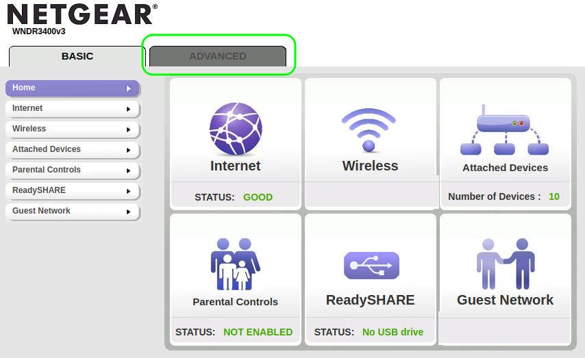Web interface for Netgear router